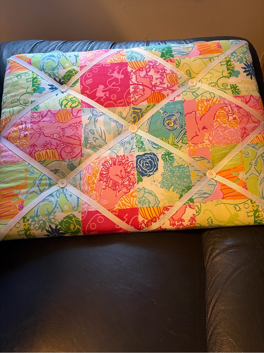 Patchwork Floral Ribbon-Tufted Memory Foam Pillow - Multicolor